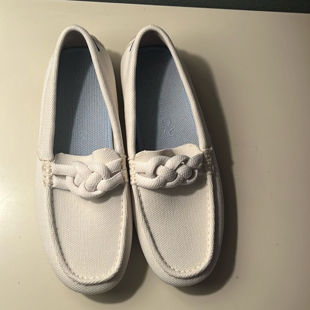 Rothy The Braid Driver in cream.